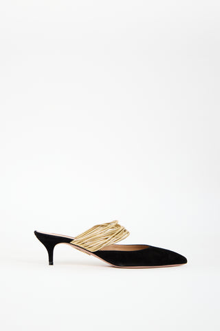 Aquazzura Black 
Gold Suede Rendez Vous Heel