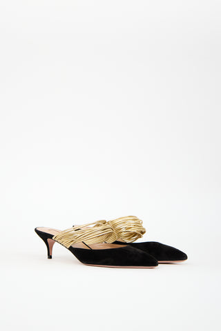 Aquazzura Black 
Gold Suede Rendez Vous Heel