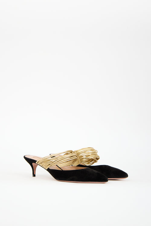 Aquazzura Black 
Gold Suede Rendez Vous Heel