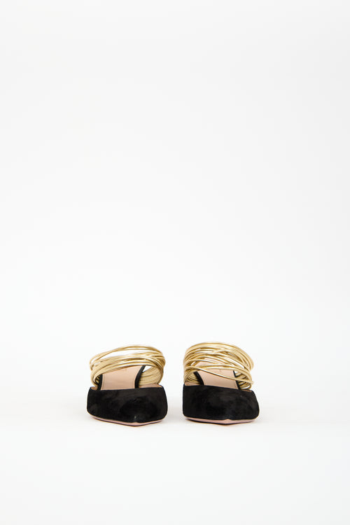 Aquazzura Black 
Gold Suede Rendez Vous Heel