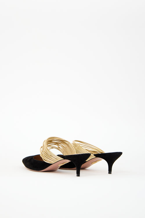 Aquazzura Black 
Gold Suede Rendez Vous Heel