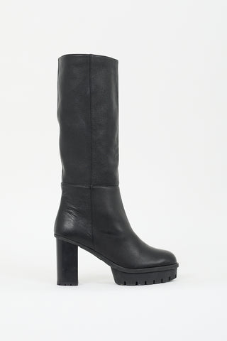 Aquazzura Black Leather Lug Boot