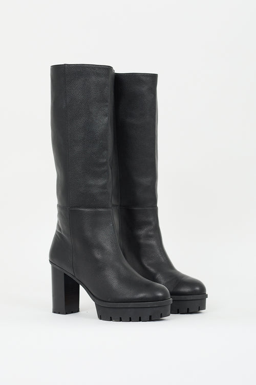 Aquazzura Black Leather Lug Boot