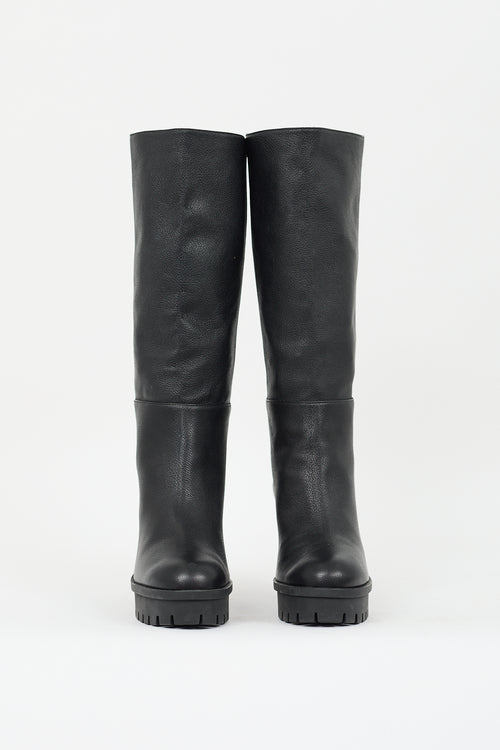 Aquazzura Black Leather Lug Boot