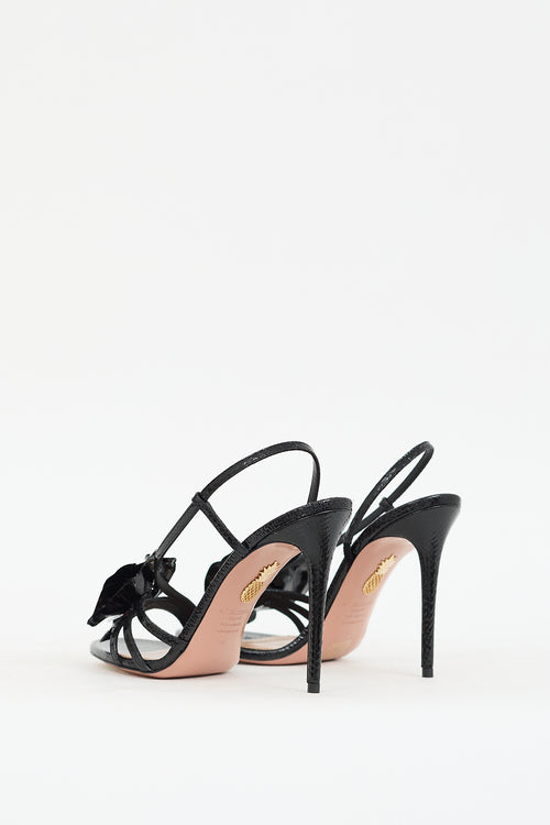 Aquazzura Black Textured Patent Paris Rose Sandal