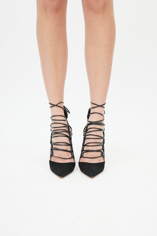 Aquazzura Black Amazon Caged Lace Up Heel