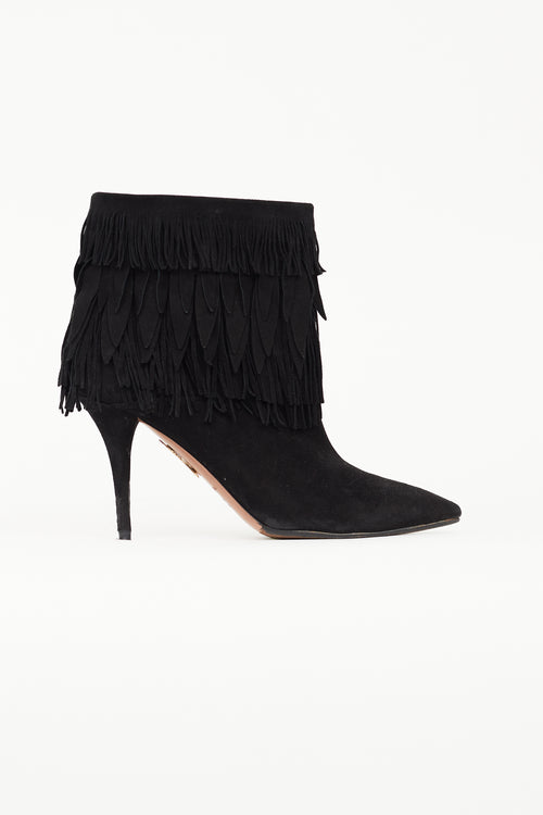 Aquazzura Black Suede Sasha Fringe Boot