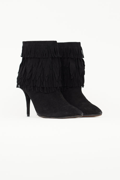 Aquazzura Black Suede Sasha Fringe Boot