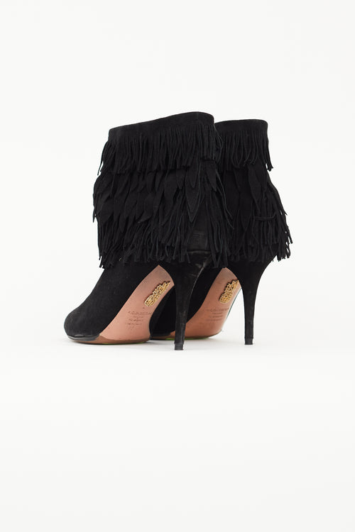 Aquazzura Black Suede Sasha Fringe Boot