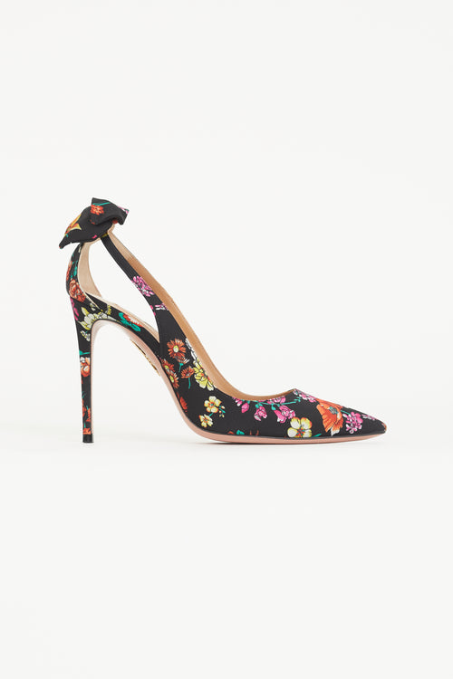 Aquazzura Black 
Multi Floral Deneuve 105 Bow Tie Pump