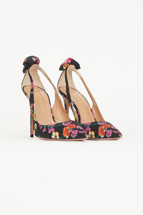 Aquazzura Black 
Multi Floral Deneuve 105 Bow Tie Pump