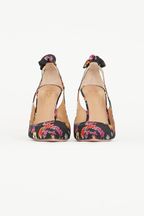 Aquazzura Black 
Multi Floral Deneuve 105 Bow Tie Pump