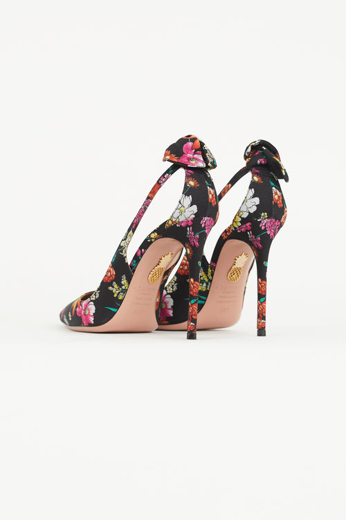 Aquazzura Black 
Multi Floral Deneuve 105 Bow Tie Pump