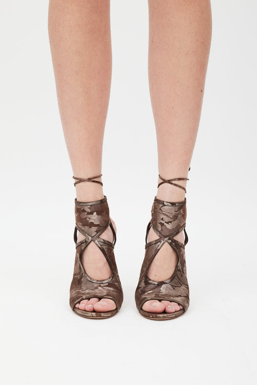 Aquazzura Brown Suede Sparkly Printed Sexy Thing Heel