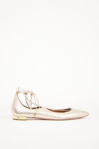 Aquazzura Gold Leather Christy Lace Up Flat