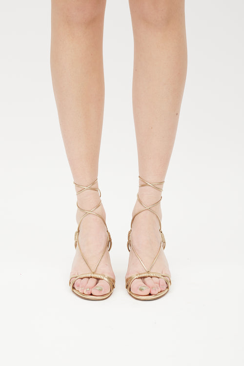 Aquazzura Gold Leather Metallic Wrap Sandal