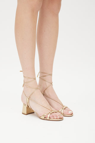 Aquazzura Gold Leather Metallic Wrap Sandal