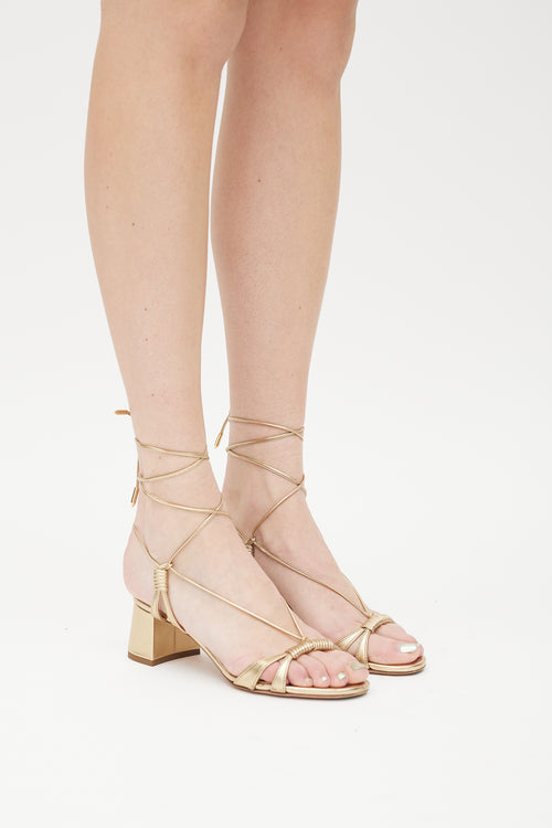 Aquazzura Gold Leather Metallic Wrap Sandal