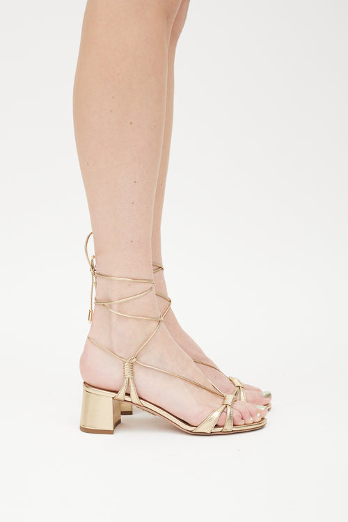 Aquazzura Gold Leather Metallic Wrap Sandal