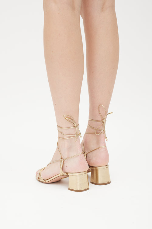 Aquazzura Gold Leather Metallic Wrap Sandal