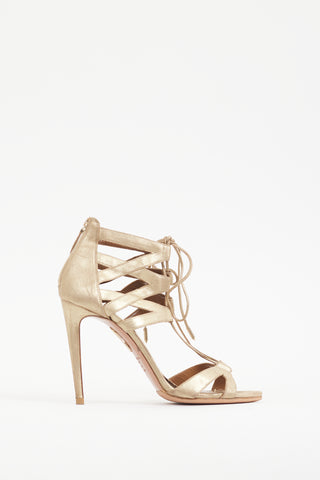 Aquazzura Gold Leather Beverly Hills 105 Heel