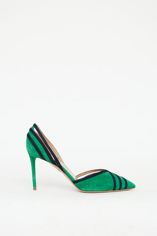 Aquazzura Green 
Navy Suede Cutout Pump