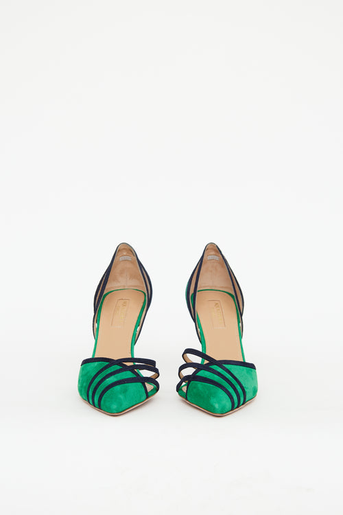 Aquazzura Green 
Navy Suede Cutout Pump