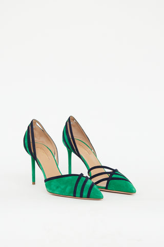 Aquazzura Green 
Navy Suede Cutout Pump