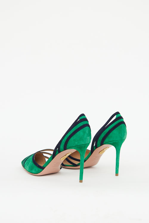 Aquazzura Green 
Navy Suede Cutout Pump