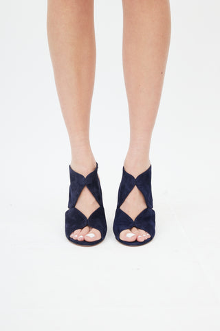 Aquazzura Navy Suede Iman 85 Wedge