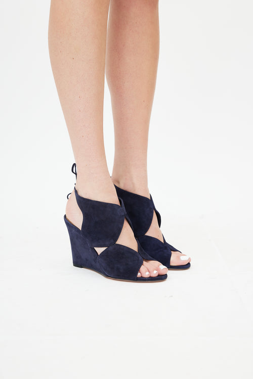 Aquazzura Navy Suede Iman 85 Wedge