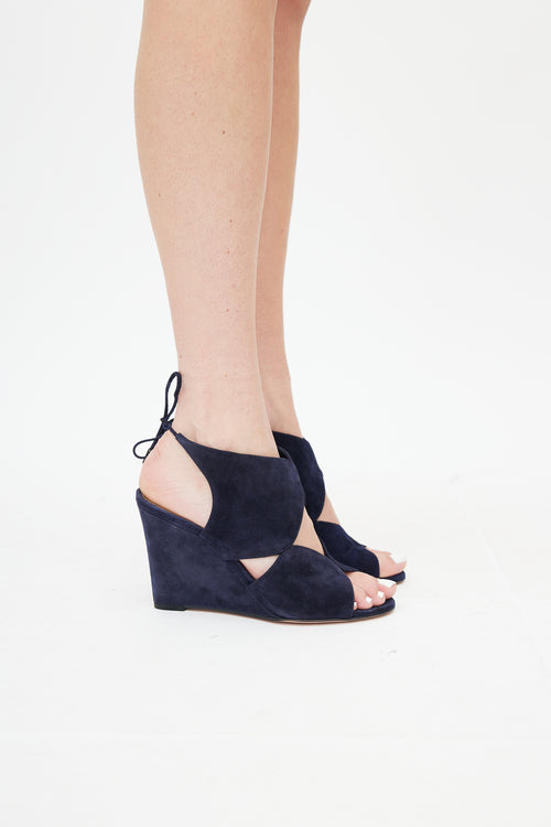 Aquazzura Navy Suede Iman 85 Wedge