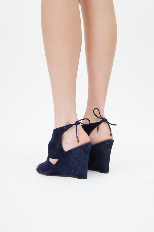 Aquazzura Navy Suede Iman 85 Wedge