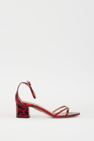 Aquazzura Red 
Black Embossed Leather Purist 50 Sandal