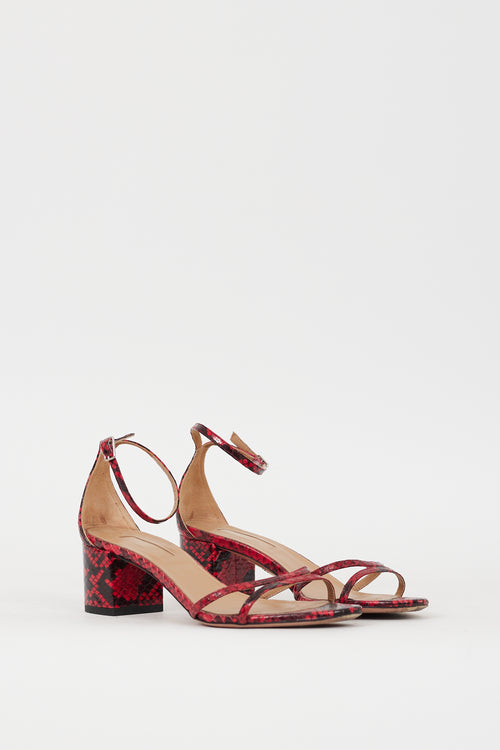 Aquazzura Red 
Black Embossed Leather Purist 50 Sandal