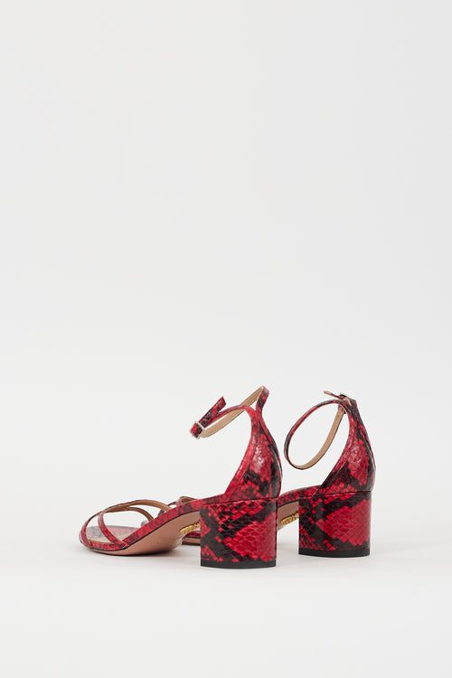 Aquazzura Red 
Black Embossed Leather Purist 50 Sandal