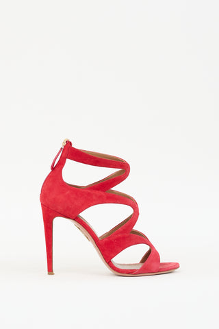 Aquazzura Red Suede Cage Melissa 105 Heel