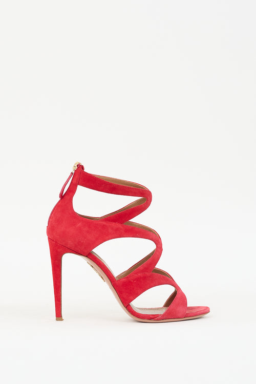 Aquazzura Red Suede Cage Melissa 105 Heel