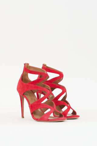 Aquazzura Red Suede Cage Melissa 105 Heel