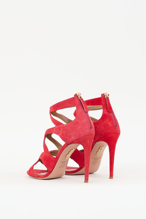 Aquazzura Red Suede Cage Melissa 105 Heel