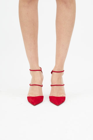 Aquazzura Red Suede Minute Strappy Pump