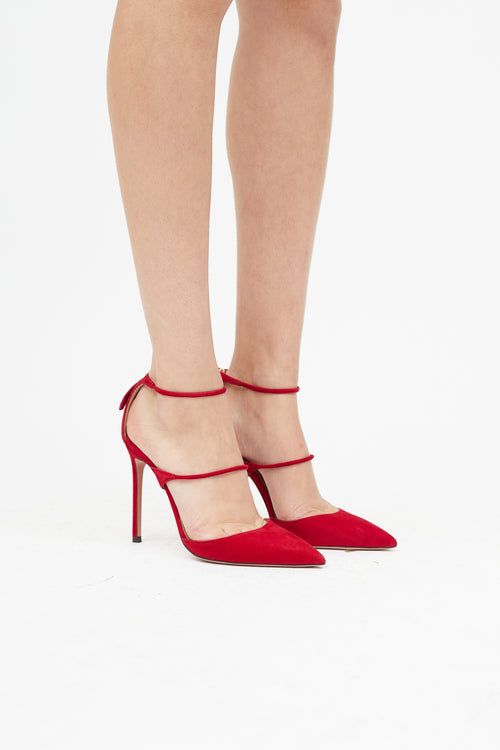 Aquazzura Red Suede Minute Strappy Pump