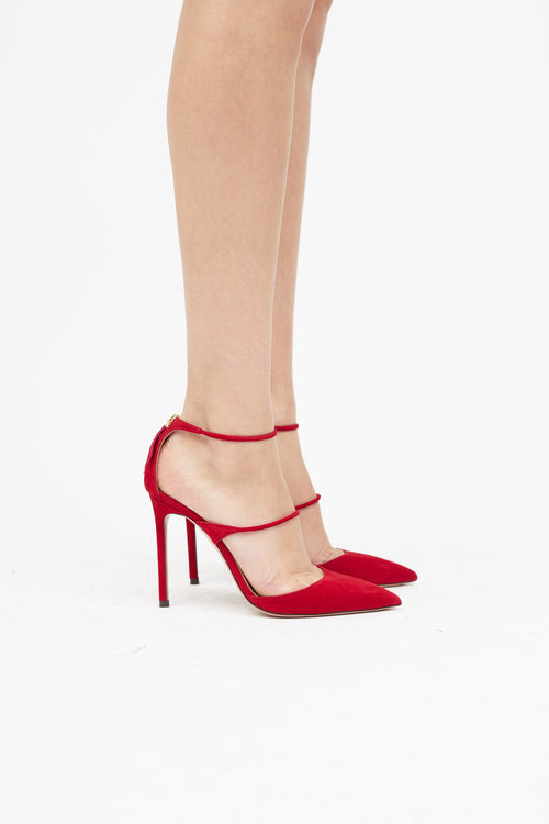 Aquazzura Red Suede Minute Strappy Pump