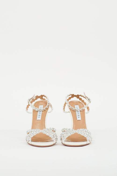 Aquazzura White Leather Crystal Tequila 105 Heel