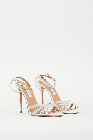 Aquazzura White Leather Crystal Tequila 105 Heel