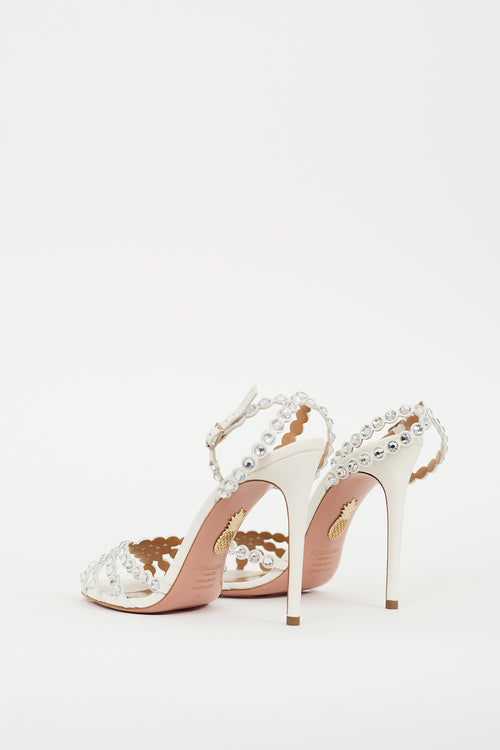 Aquazzura White Leather Crystal Tequila 105 Heel