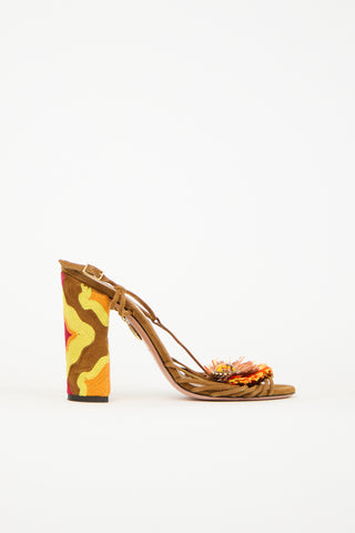 Aquazzura Brown 
Multi Suede Samba Raffia Heel