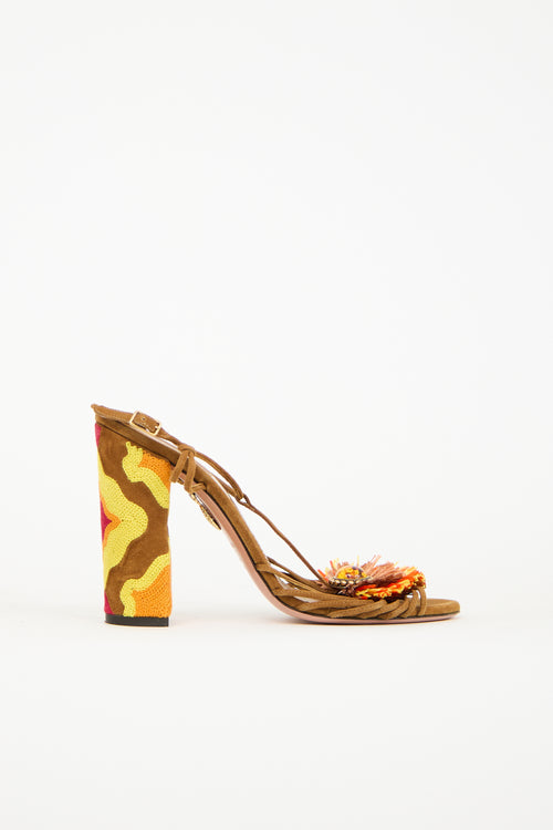 Aquazzura Brown 
Multi Suede Samba Raffia Heel