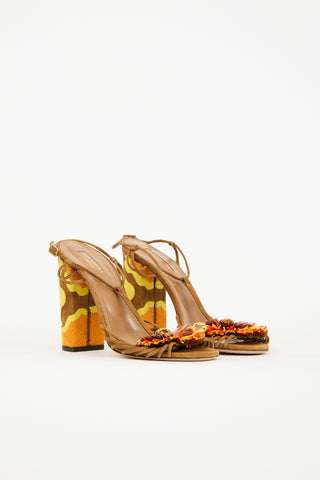 Aquazzura Brown 
Multi Suede Samba Raffia Heel