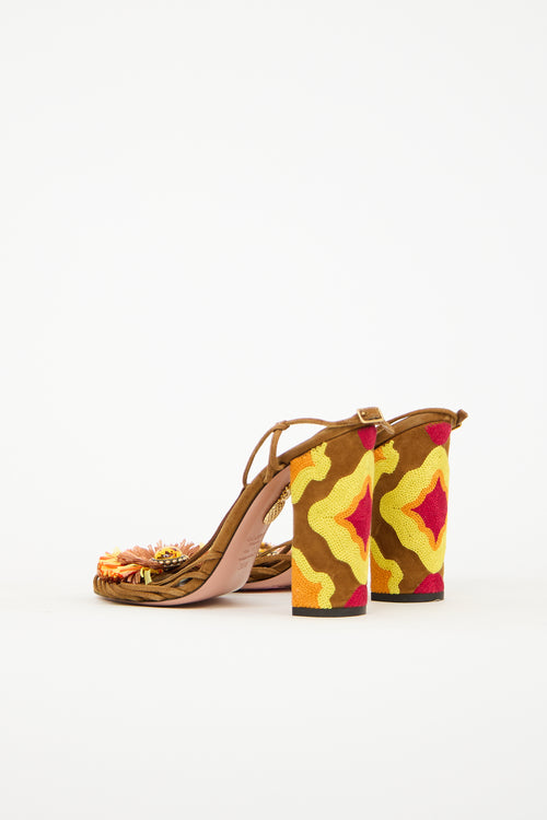 Aquazzura Brown 
Multi Suede Samba Raffia Heel